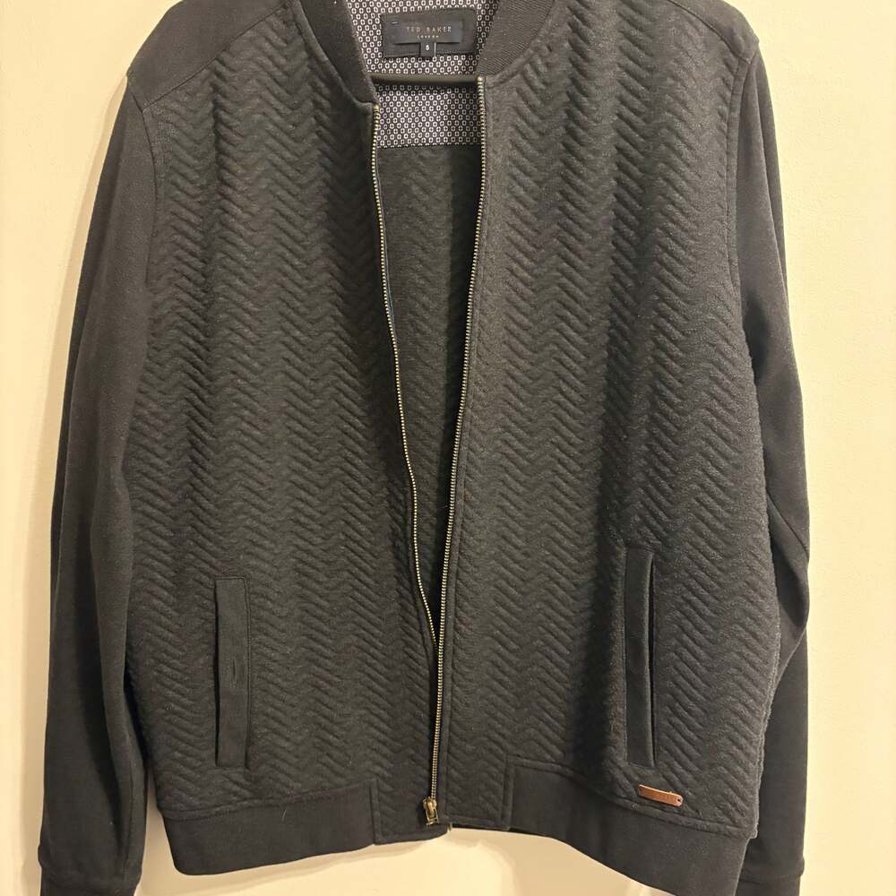 Ted Baker London Quilted Herringbone Bomber Jacket Charcoal Mens Size 5